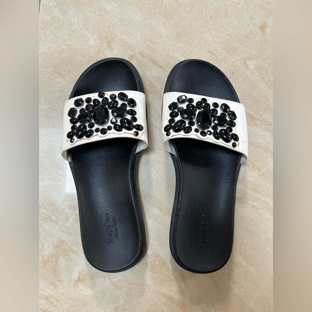 Vera Wang Black and White Embellished Women's Slides